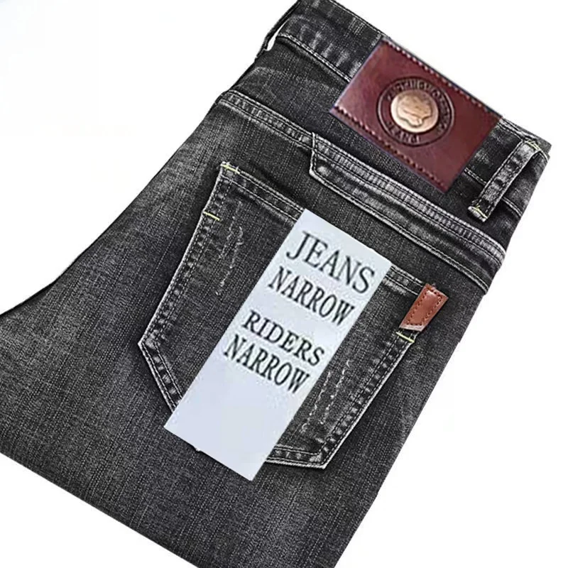 Busin Casual Thiened elastische denim jeans Heren losse rechte pijpen Casual grote maat hoge taille Slijtvaste lange broek