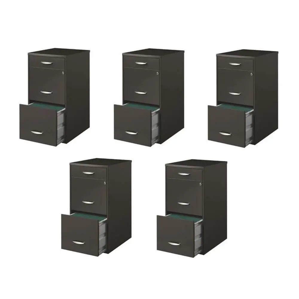 

Set of 5 Contemporary 3Drawer Metal File Cabinet in Charcoal