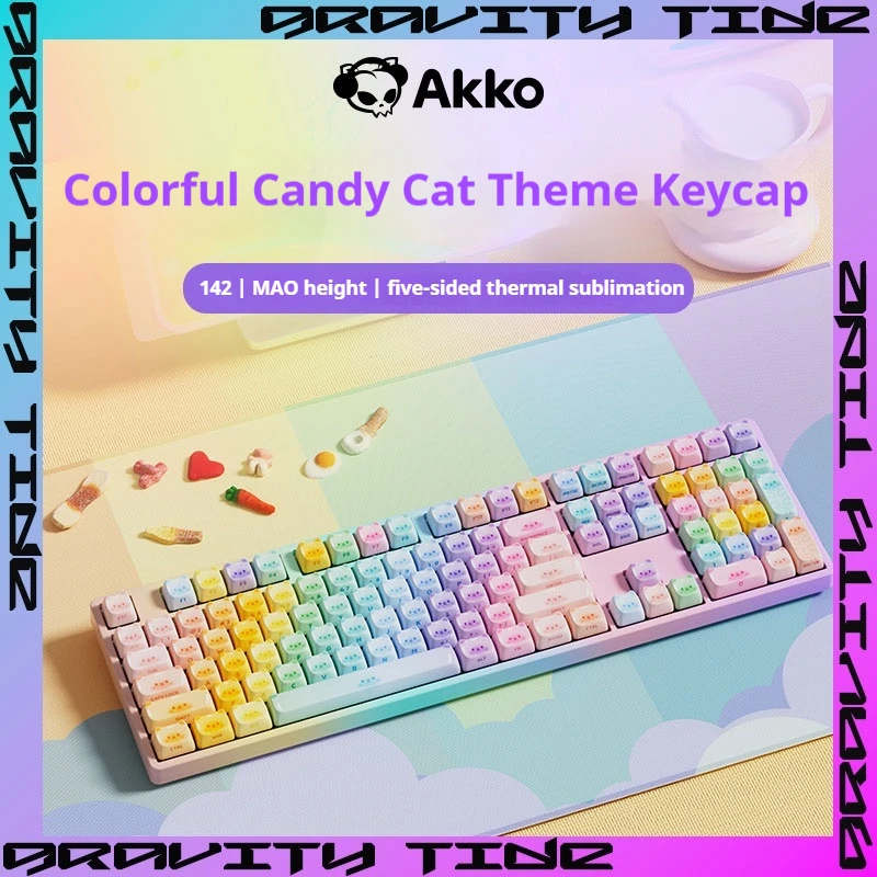 Mao Keycaps Colorful Candy Cat Mechanical Keyboard Keycaps Pbt Cute Cat Girls Keycaps Cross Switch Alice Keyboards Accessices