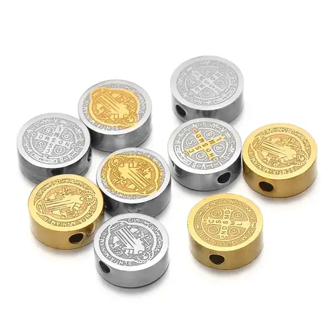 5Pcs Stainless Steel 8mm Jesus Christ Flat Bead Gold Plated Loose Spacer Beads for DIY Jewelry Making Necklace Craft Accessories