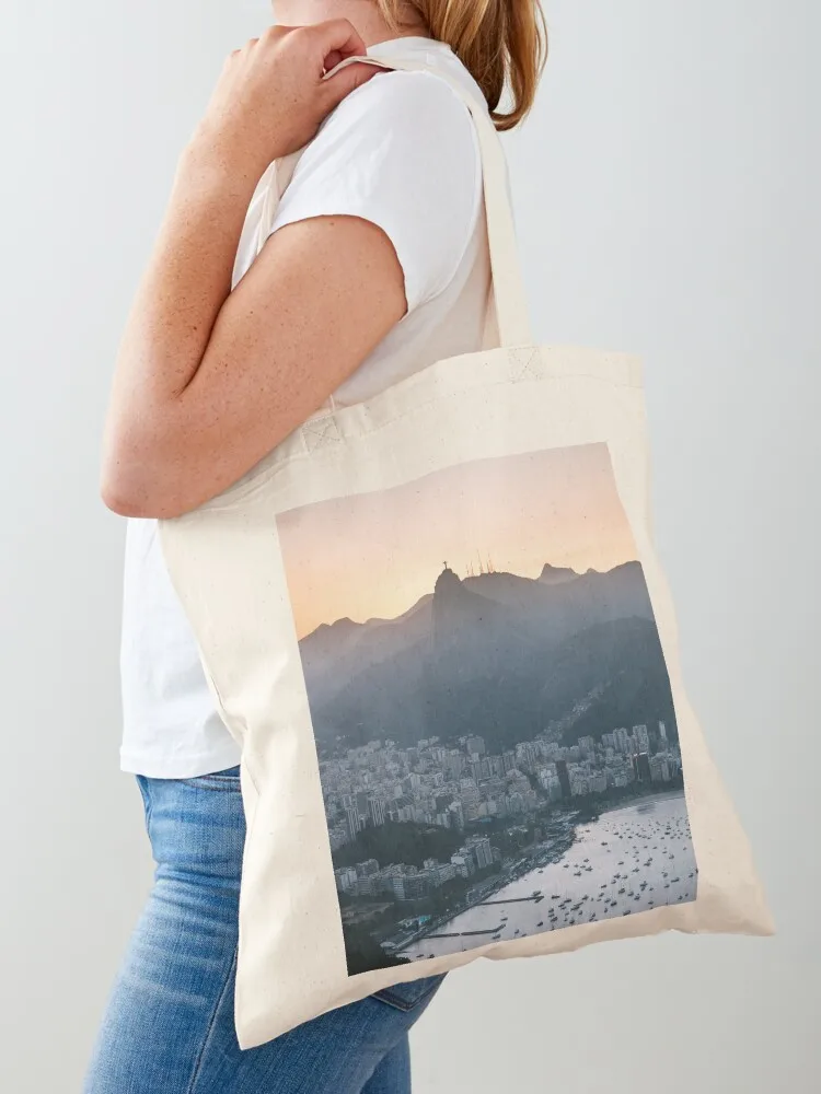 

Rio de Janeiro harbour and Christ the redeemer sunset view Tote Bag Gift bag shopping bag logo