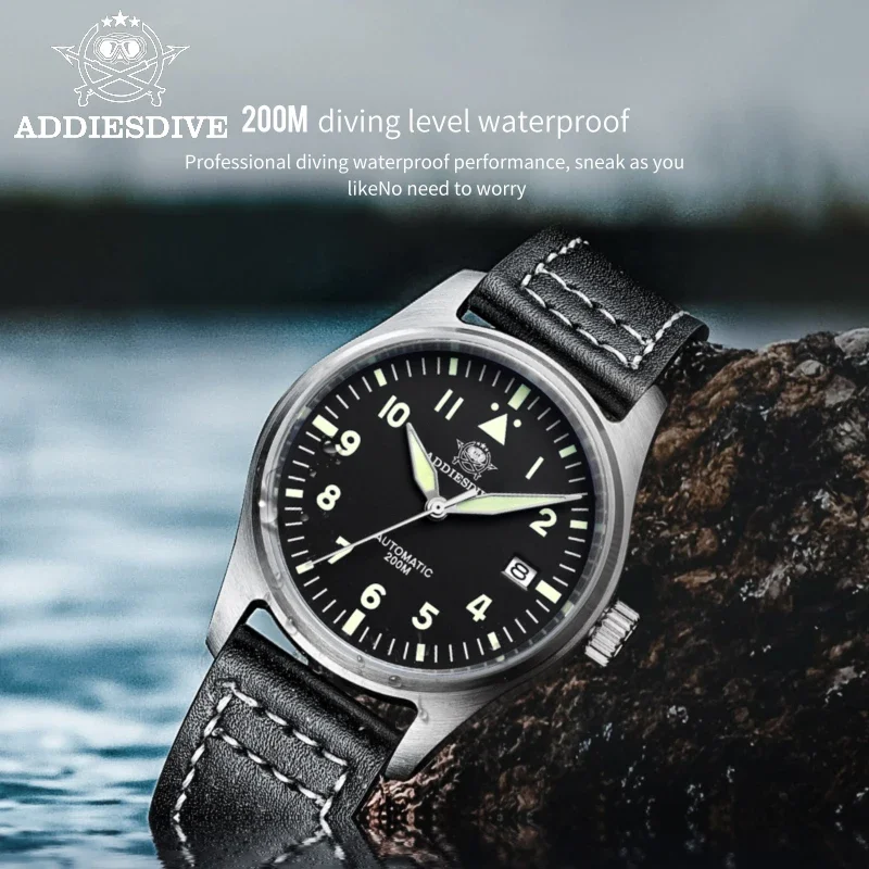 ADDIESDIVE 39mm Mens Automati Watch NH35 Sapphire Mechanical Watches Stainless Steel Super Luminous 200M Diving MY-H2 Wristwatch