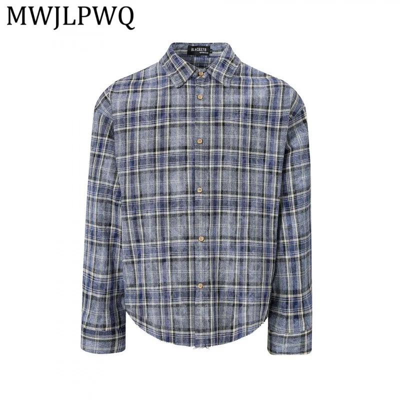 

MWJLPWQ American Style Trendy Plaid Shirt For Men High Street Lapel Tide Casual Loose Long-Sleeve Tops 2026 Summer New 13874