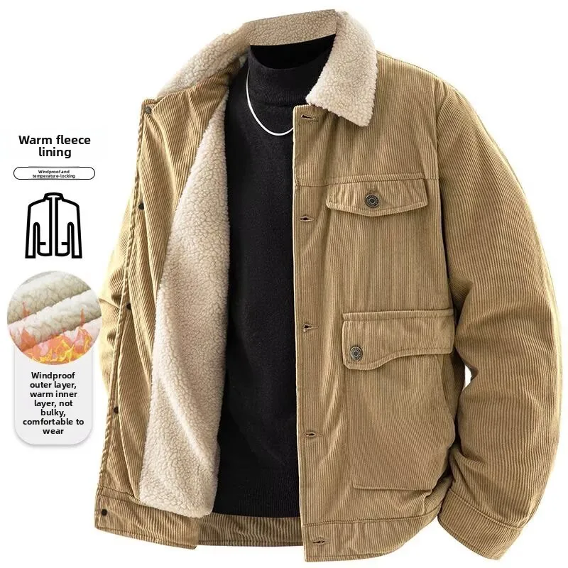 

Утепленная вельветовая куртка для мужчин, зимняя модная куртка с наполнителем из овечьего пуха и хлопка, теплая куртка с воротником-стойкой, мужская верхняя одежда