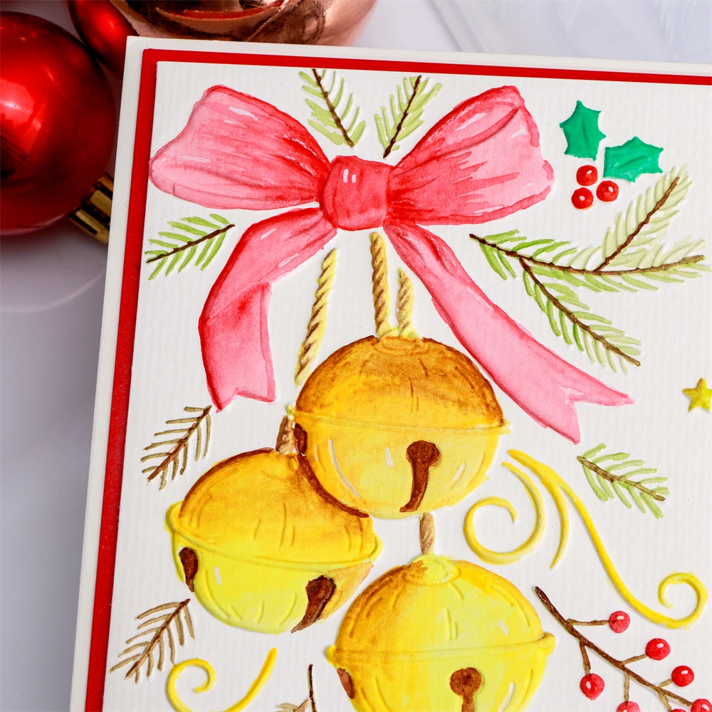 1Pc 3D Embossing Folder Jingle Bell Holly Leaves Butterfly Spidernet Pattern Diy Christmas Halloween Adding Textured Paper Card 2