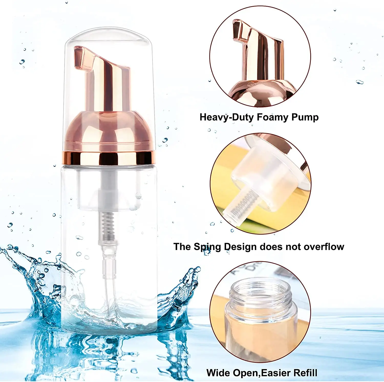 10 قطعة 2 أوقية 60 مللي مضخة بلاستيكية من الذهب الوردي موزع رغوة زجاجات لإعادة الملء للسفر صابون اليد رغوة الشامبو تنظيف قشتالة #3