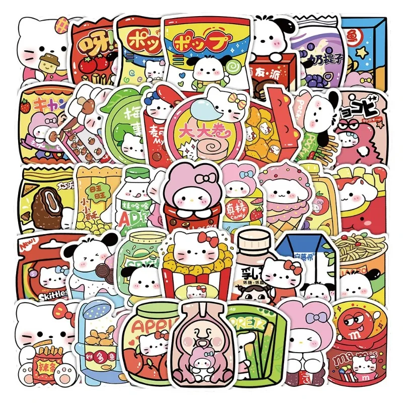 50 pçs sanrio anime adesivos engraçado kuromi olá kitty minha melodia dos desenhos animados adesivo papelaria portátil capacete bonito decalques decoração