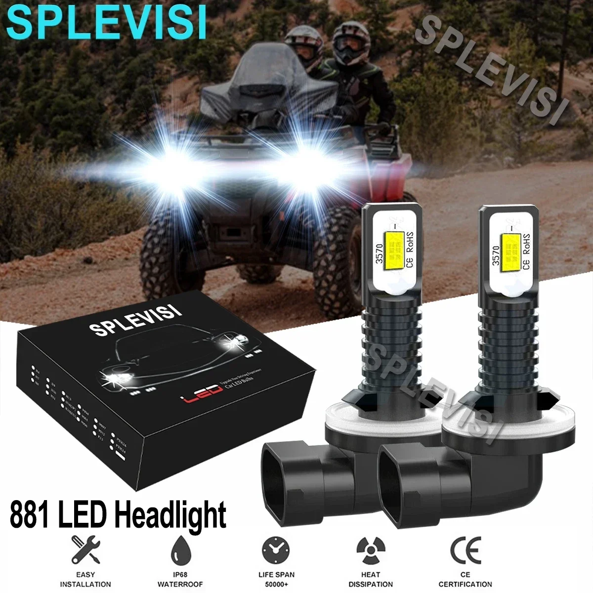 

2x 70W LED Headlight Lamp Bulbs 6000K HID White Kit For Arctic Cat 400 500 650 700 1000 ATV UTV