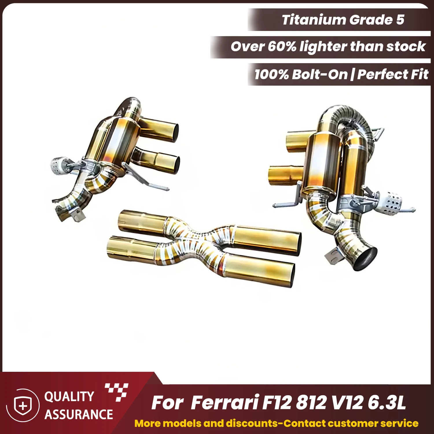 

Titanium Catback for Ferrari F12 812 6.3L V12 Exhaust with X-Pipe Race Sound Plug & Play OEM Warranty Friendly