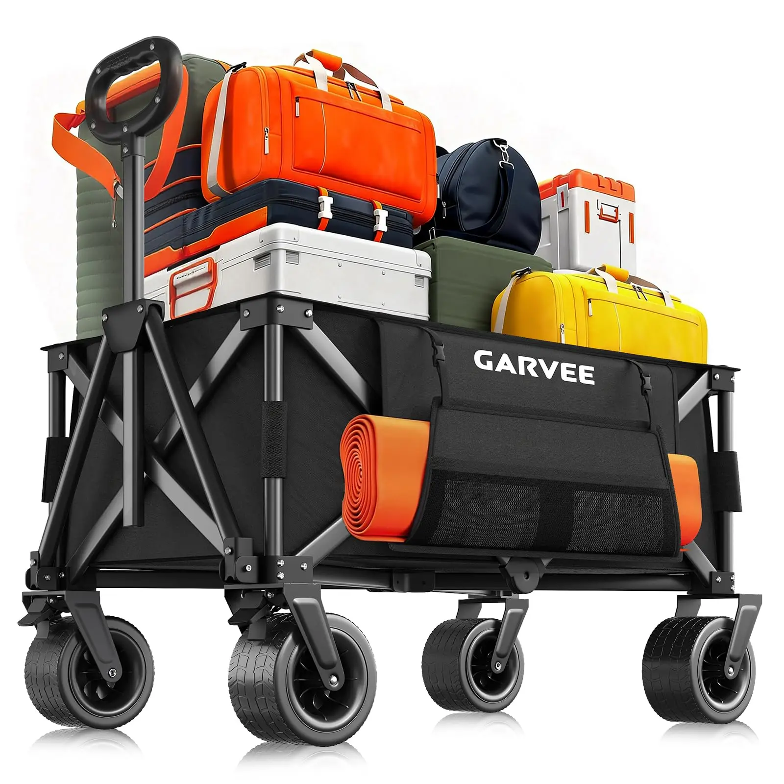 200L Heavy Duty Foldable Wagon 200KG All-Terrain Beach Cart Collapsible Camping Trolley Shopping Handcart 360° Wheels