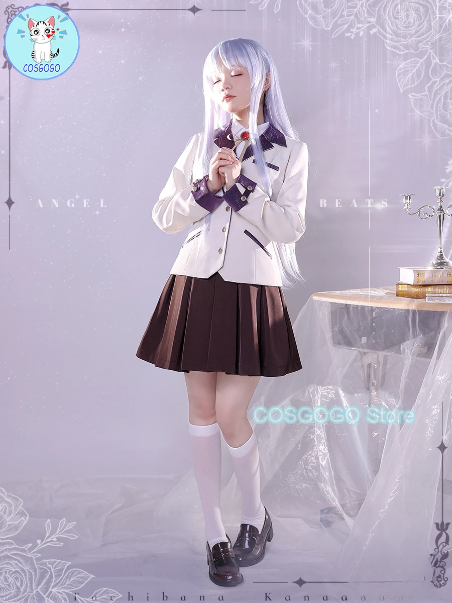 COSGOGO Anime Angel Beats Tachibana Kanade JK Uniform Cosplay Costume Halloween Outfits Women New Suit Uniform