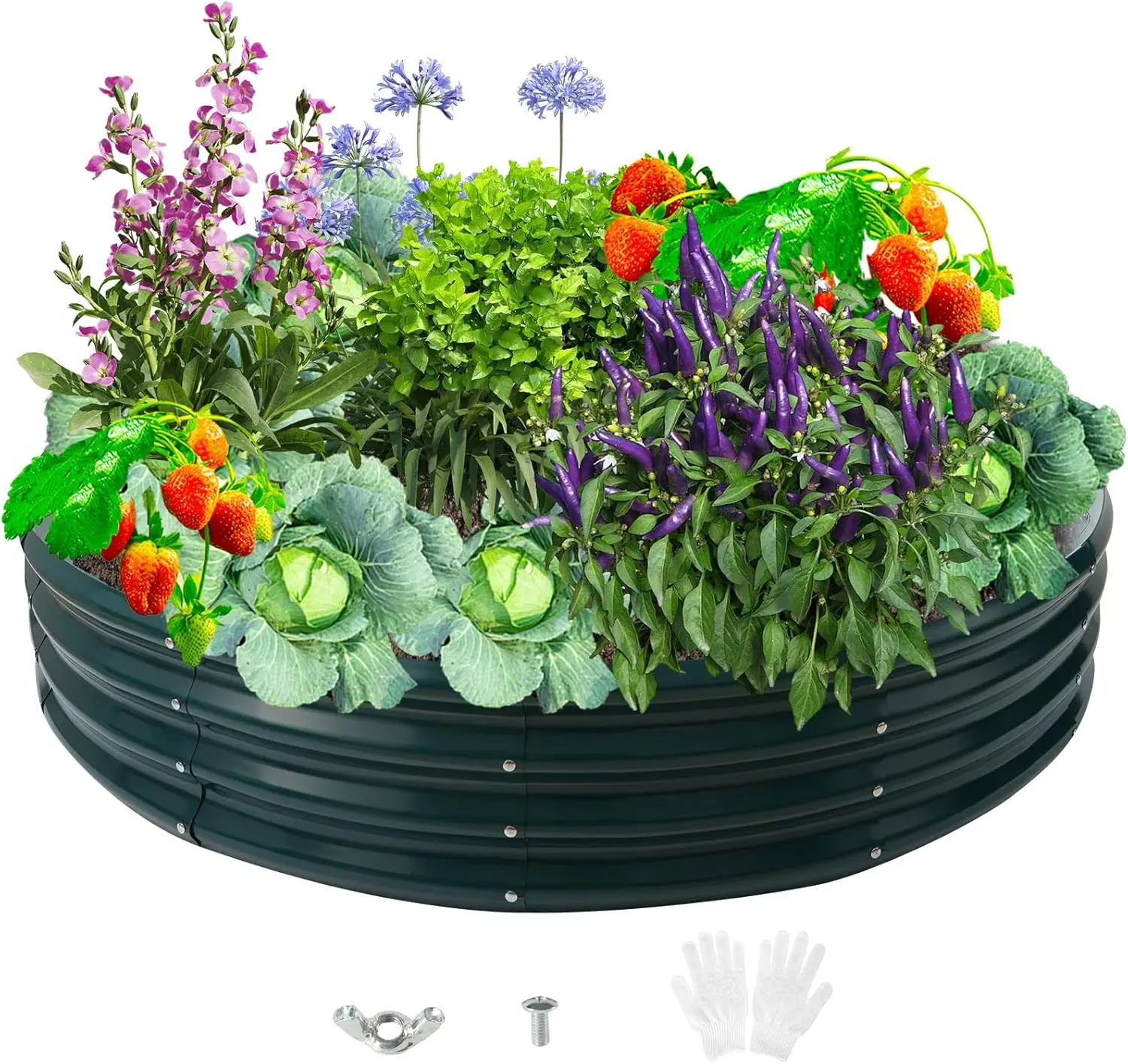 

Durable Round Steel Raised Garden Bed Painted for Planting Vegetable/Herbs/Flowers/Trees at Backyard/Garden,or Baby Chicken,Chri