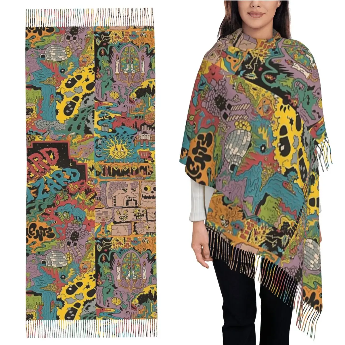 

King Gizzard And The Lizard Wizard - Oddments Шарф с кисточками Шарфы для женщин Шали и накидки Длинная осенне-зимняя шаль