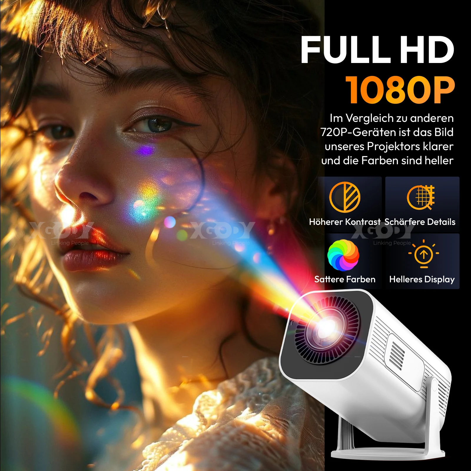 4K Projector Full HD Native 1080P Home Movie Portable Smart Mini Projector Vertical Automatic Keystone Correctio 180° Rotation