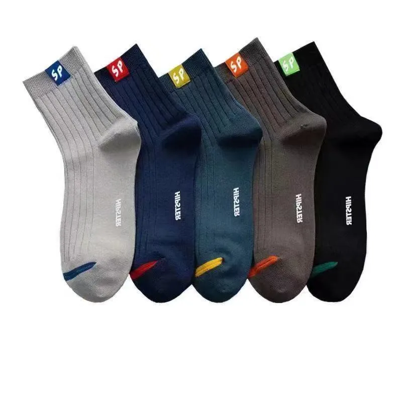 

5 Pairs Unisex Color Block Side Label Boat Socks Soft Comfortable Breathable Odor Proof Sports Style Casual Couple Socks