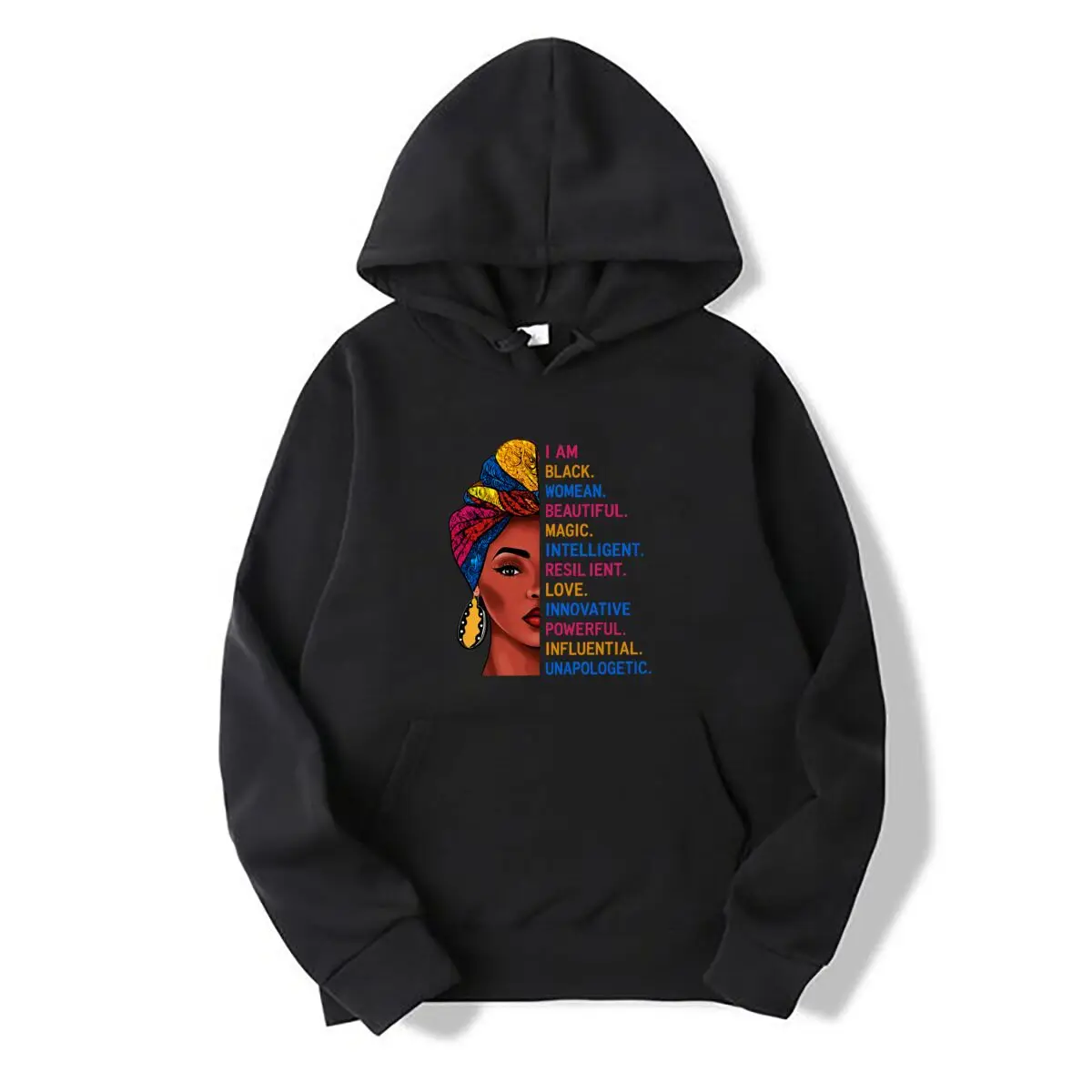 I Am Black Woman Beautiful Magic Intelligent Resilient Powerful Autumn and winter new men's and women's hooded sweatshirts