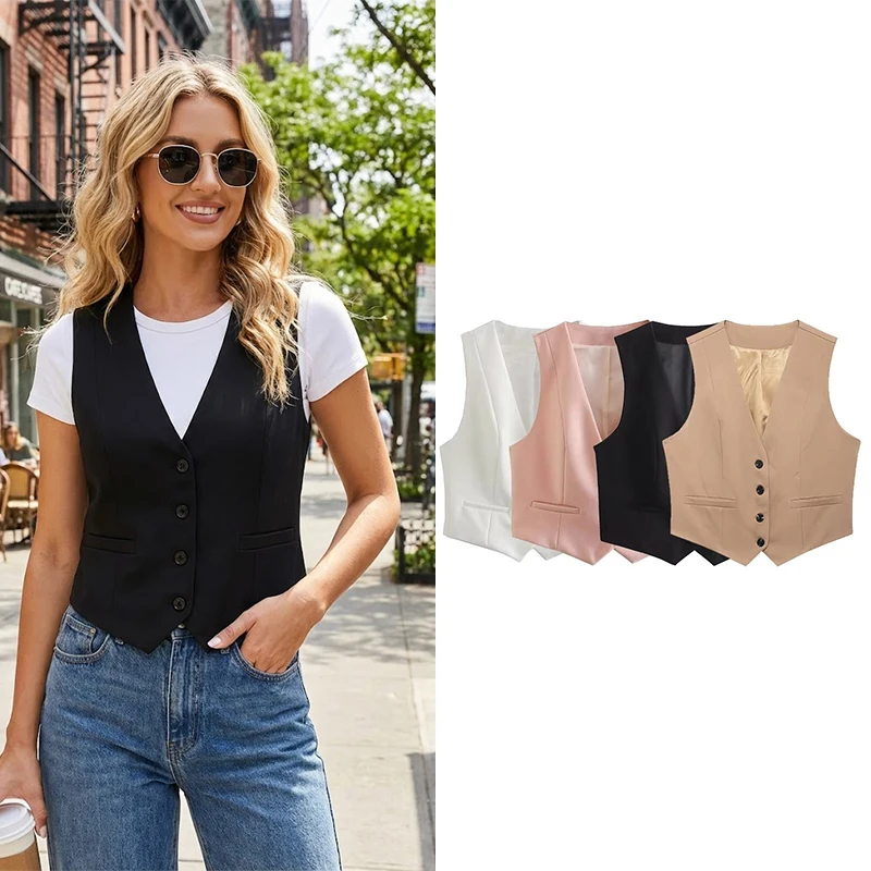 

Willshela Women Fashion Solid Single Breasted Waistcoats Vest Vintage Sleeveless Jackets Female Chic Lady Tank Tops