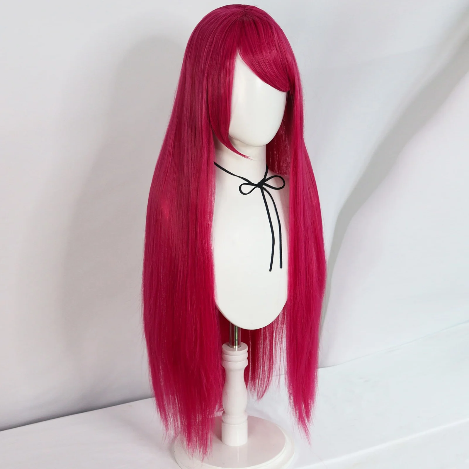 Synthetic Long Straight Rose Red Princess Cosplay Wig with Bangs Women's Wig for Halloween