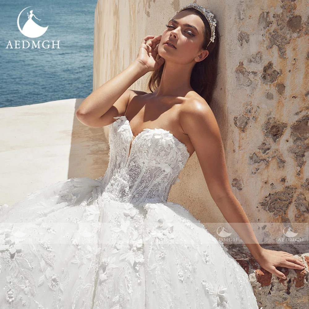 Aedmgh-vestidos De Novia Vintage sin tirantes, traje De Novia con apliques De flores en 3D, elegante, 2024