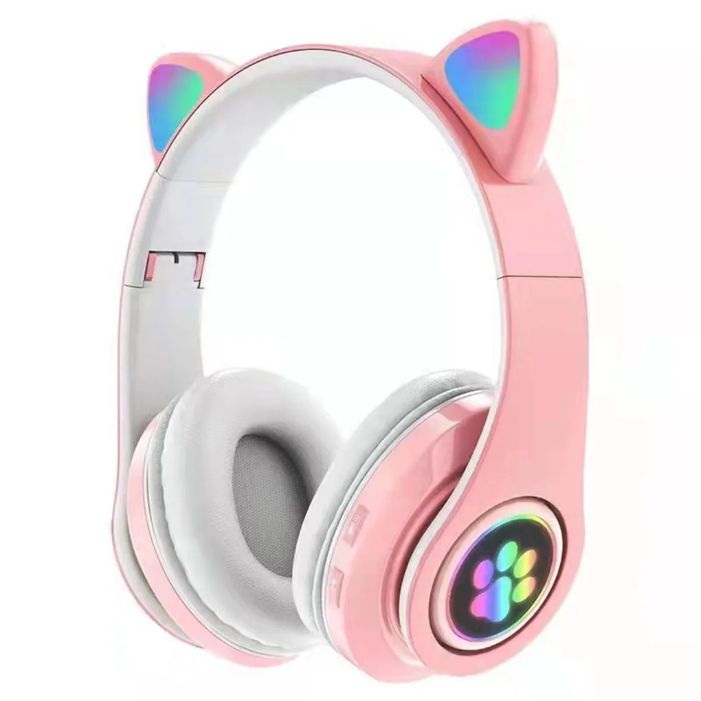 Flash Light Cute Cat Ears Wireless Headphone with Mic control LED Girl Stereo Music Helmet Phone Bluetooth-compatible Headset