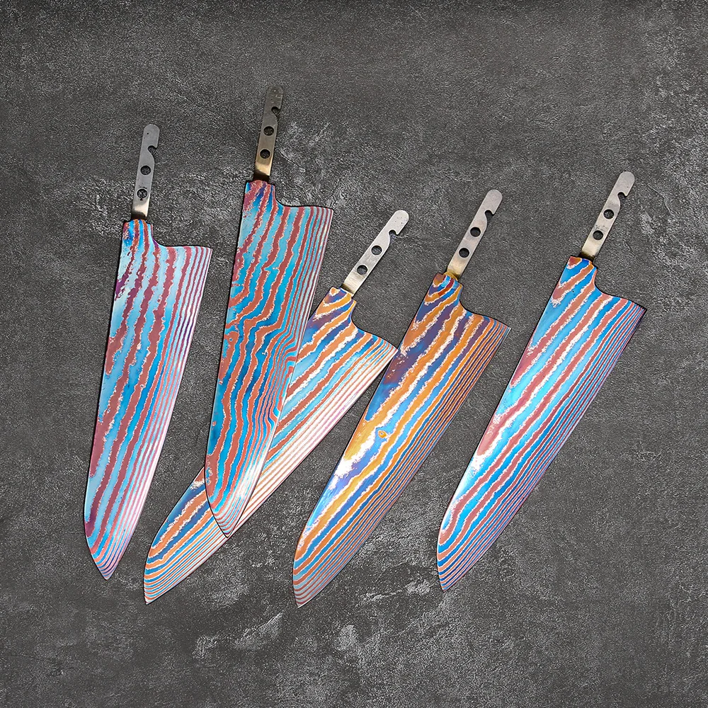 

Набор для изготовления кухонного ножа из титановой дамасской стали Timascus, без рукоятки, для самостоятельного изготовления, роскошный материал.