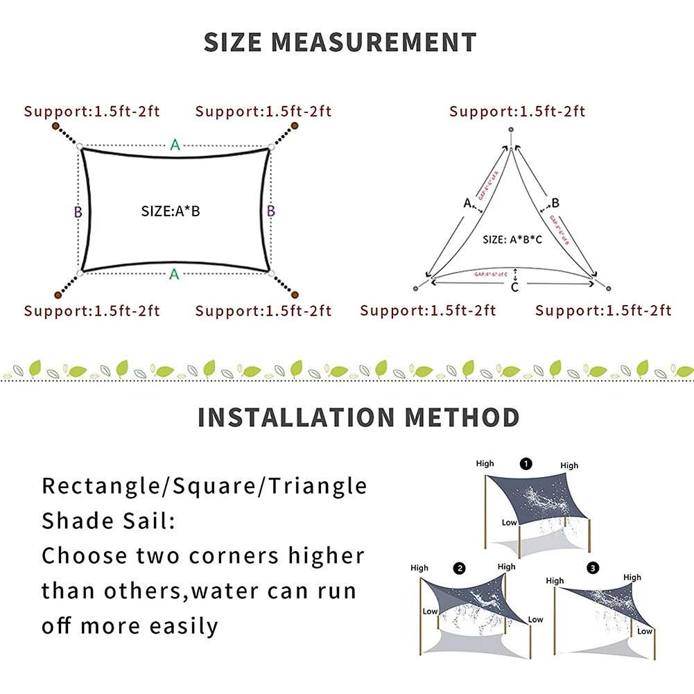 Waterproof Sun Shade Sail Canopy 420D Oxford for 98%UV Block Sun Shelter Outdoor Facility Activities Backyard Awning Camp Tent