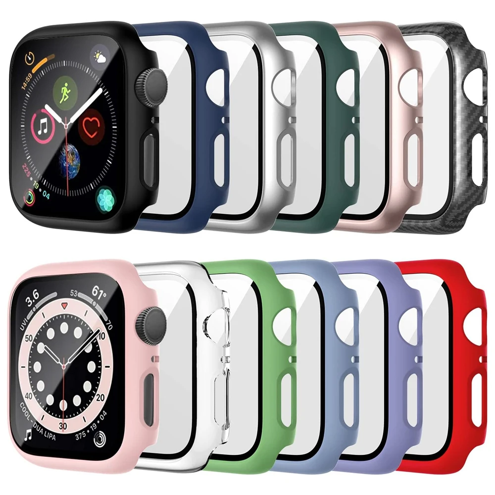 واقي للشاشة لساعة أبل 44 مللي متر 40 مللي متر 45 مللي متر 41 مللي متر 42 مللي متر 38 مللي متر ملحقات الزجاج المقسى + غطاء iWatch serie 9 8 7 SE 6 5 4