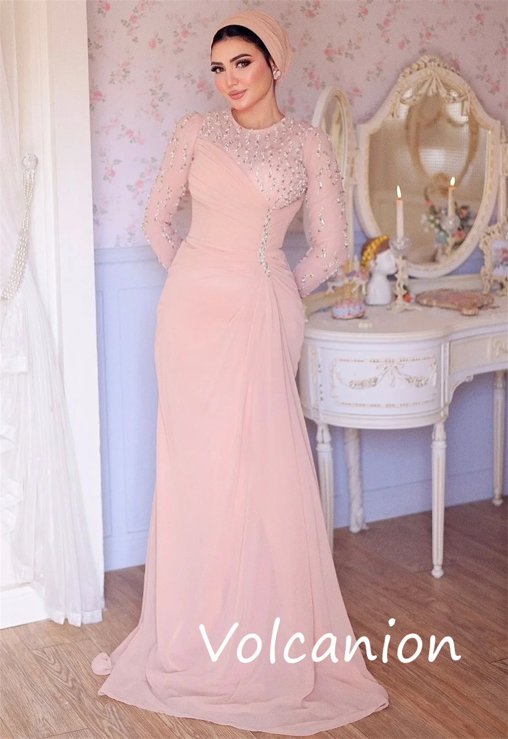 Maßgeschneiderte lange Kleider im modernen Jersey-Stil mit Pailletten und Falten, Trompete, U-Ausschnitt, maßgeschneiderter Anlass, kompliziert