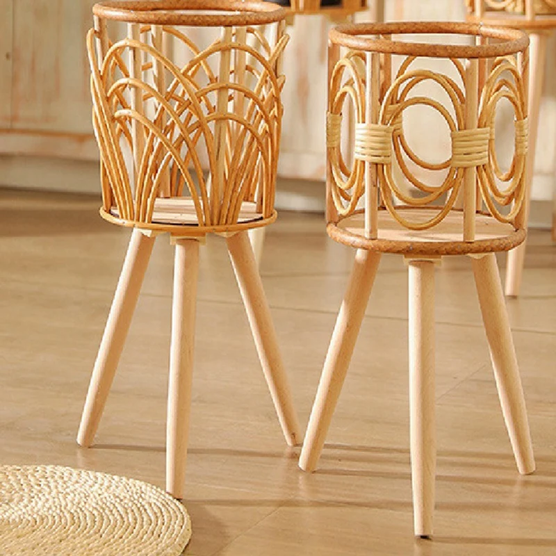 Rattan Indoor Plant Stand Straw Woven Flowers Pot Holder Stool with Legs Floor Planter Baskets Rack Wooden Plant Shelf B-AT35 view 3
