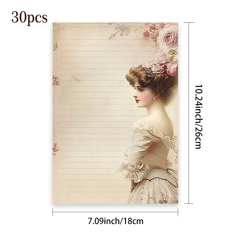30 Sheets, B5 Vintage Victorian Lady-Themed Writing Paper, Lined, Non-Adhesive, Very Suitable For Notebooks, Memos, And Stickers