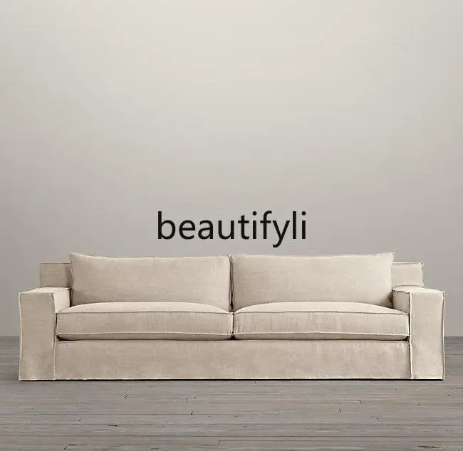 

Italian simple solid wood French rural retro solid wood furniture, linen fabric sofa