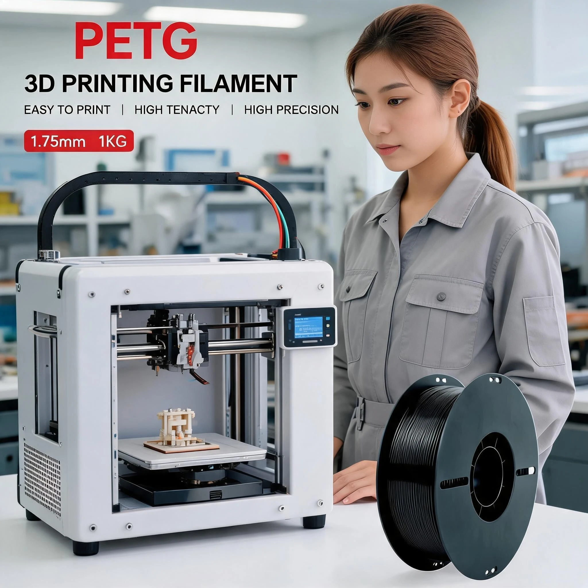 Basic PETG 3D Printer Filament 1.75mm 1kg, High Toughness FDM 3D Printing Material Compatible with Bambu Lab 3D Printer