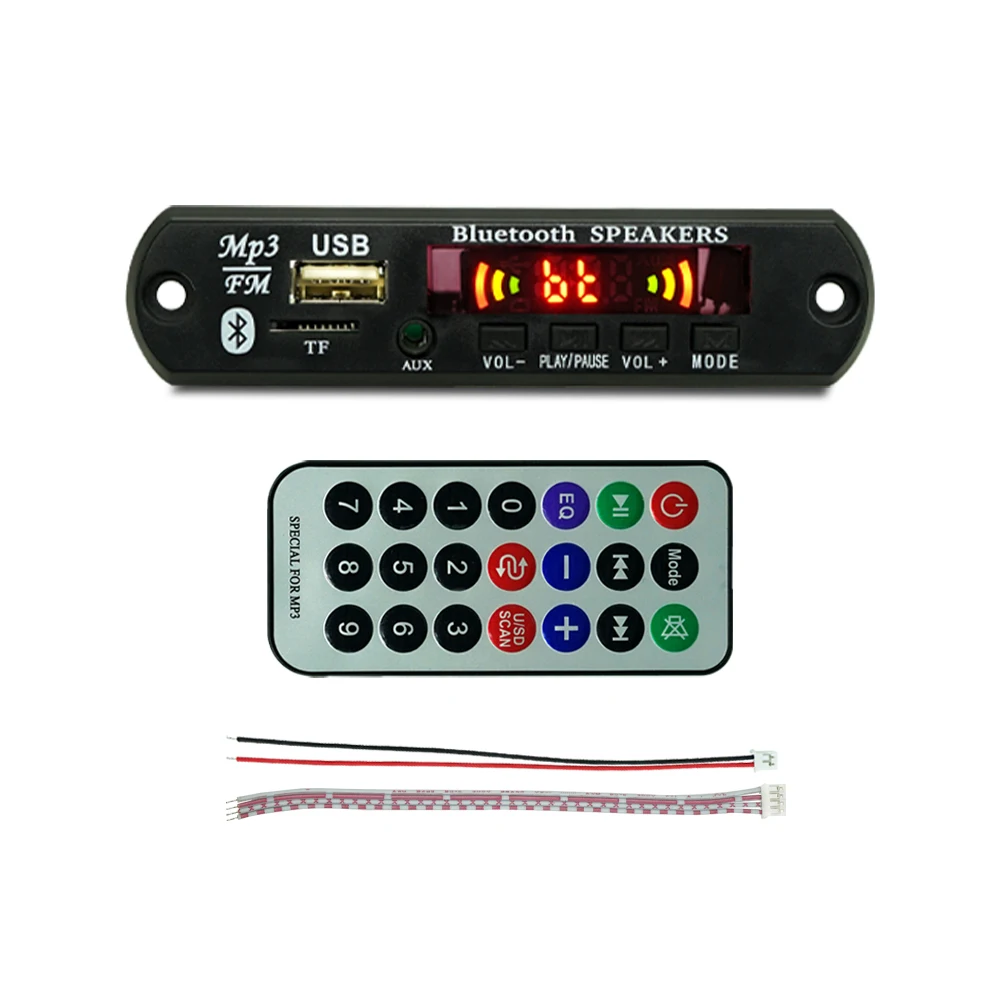 12V Wireless Bluetooth 5.0 MP3 Decoder Board Car Audio USB TF FM Radio Module Color Screen MP3 Player with Remote Control