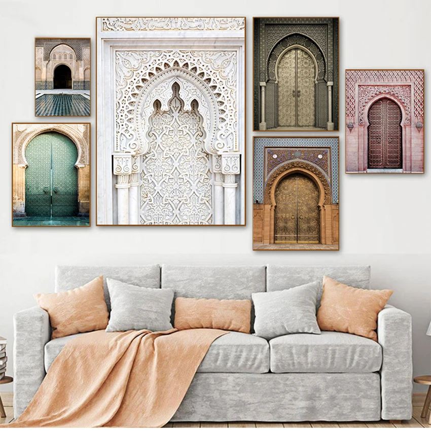 Mosque Print Muslim Decoration Picture Poster Moroccan Arch Old Door Islamic Building Wall Art Canvas Painting