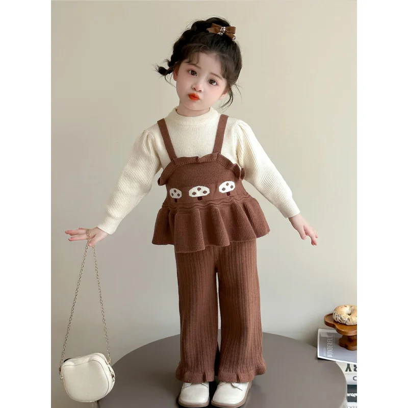 

Girls Sweater Set New Autumn Winter Fashionable Children's Clothing Baby Winter Knitted Sweater Sweet Two-Piece Princess Set