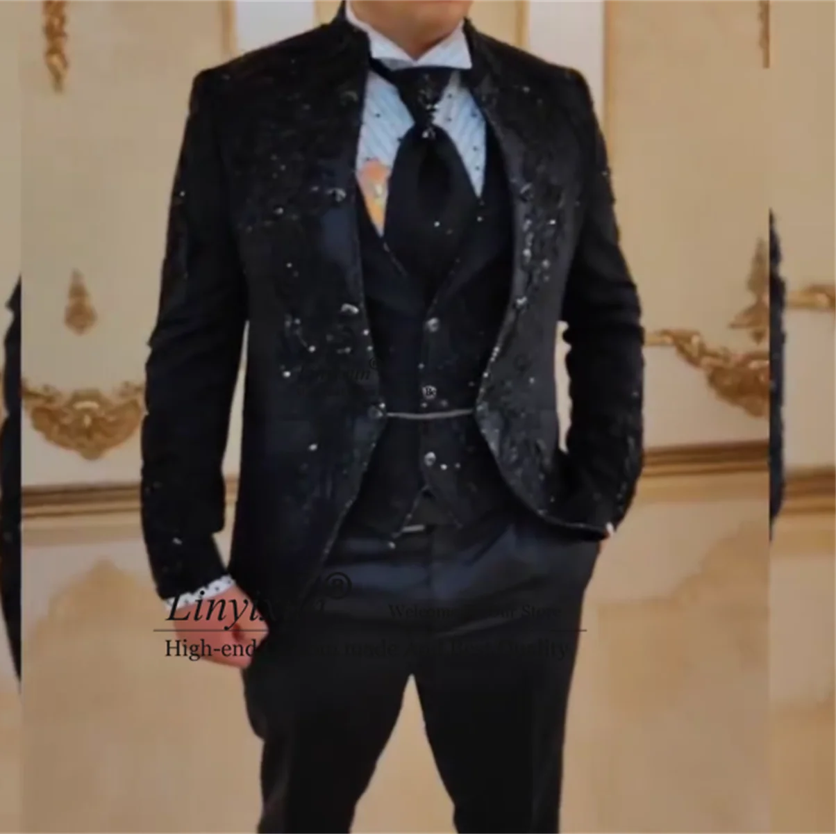 

Luxury Italian style Diamonds Men Suits 3 Pieces Sets Groom Wedding Tuxedos Male Party Prom Blazers Slim Fit trajes para hombre