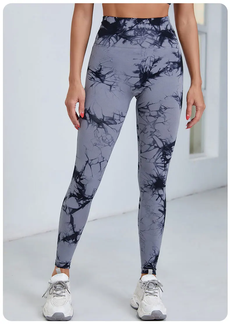 Damen-Leggings mit Batikmuster, neun Zehntel, hohe Taille, Yogahose, weich, dehnbar, Workout-Laufhose, atmungsaktiv, bequem – Detail 9