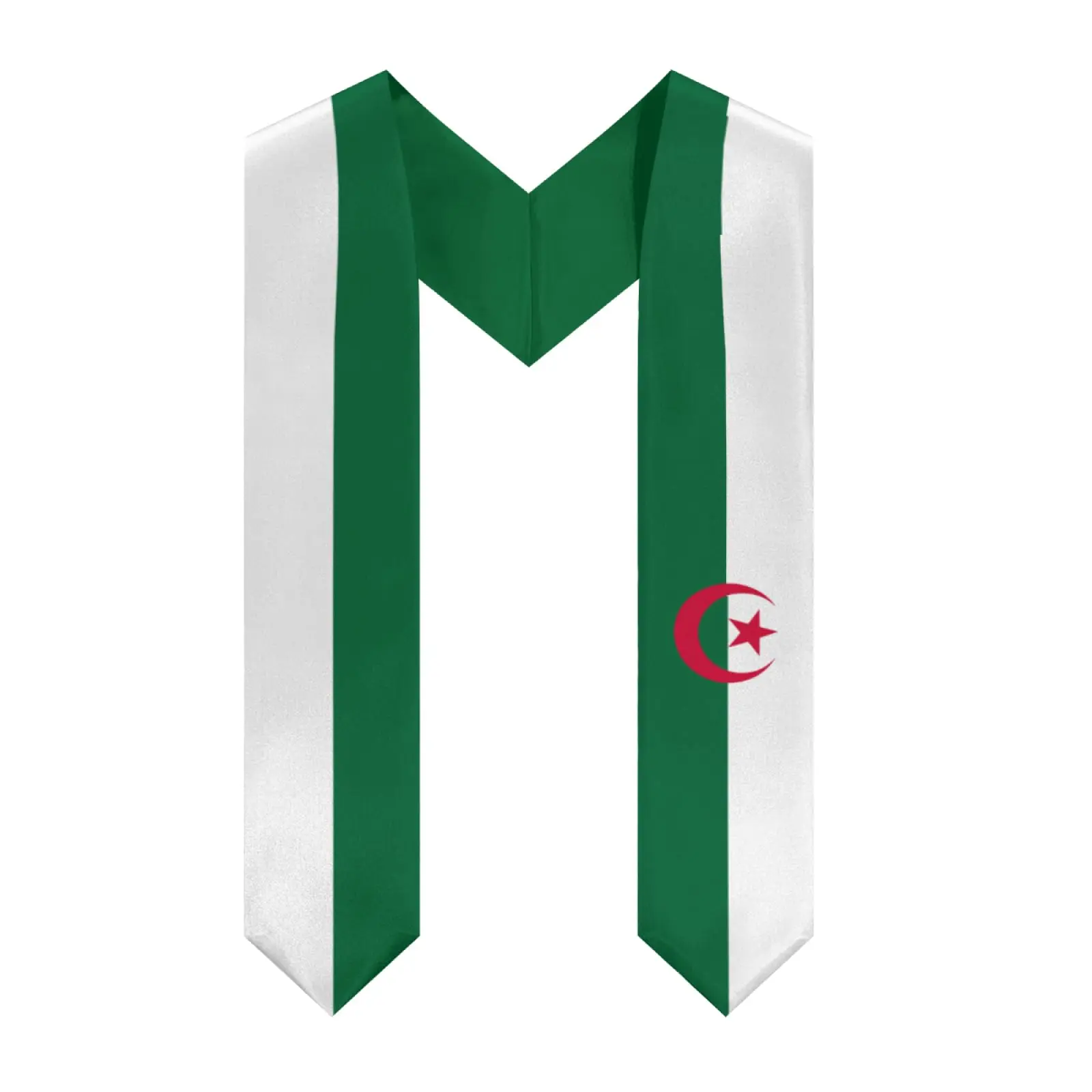 

2025 Algeria Flag V-neck Graduation Stole Shawl Sash Honor For Study Aboard International Students