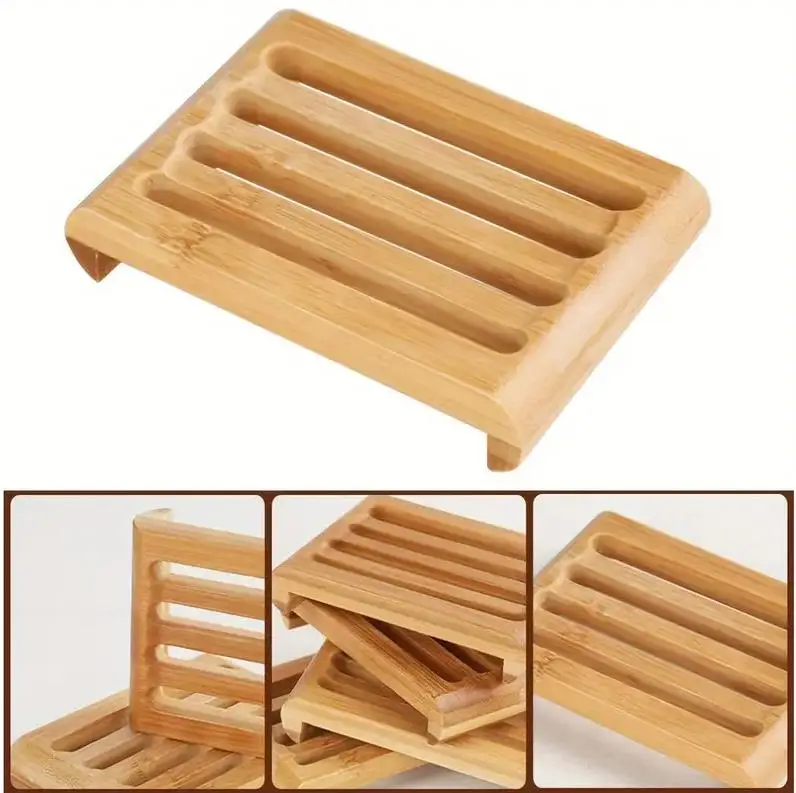 100pcs Natural Bamboo Soap Dishes Tray Holder Storage Soap Rack Plate Box Container Bathroom Japanese style soap soap box ni107