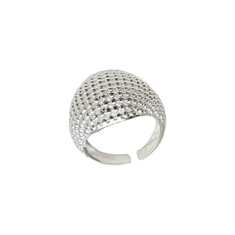 

925 Sterling Silver Stackable Ring Grid Round Rings For Women Couple Luxury Jewelry Ladies Aesthetic Accessories Jewellery
