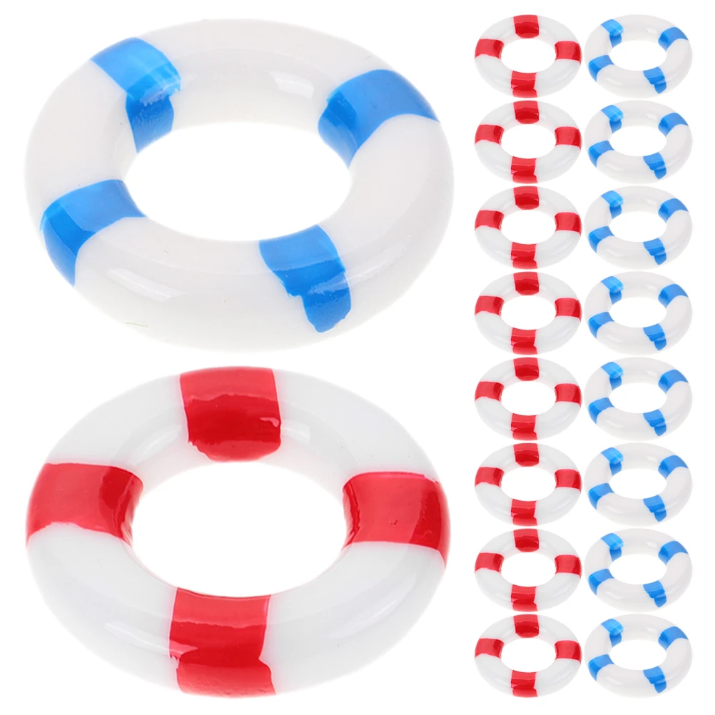

24pcs Resin Swimming Ring Life Buoy Ornaments Nautical Decor Miniature Coastal Accessories Landscape Imitated Craft Bonsai