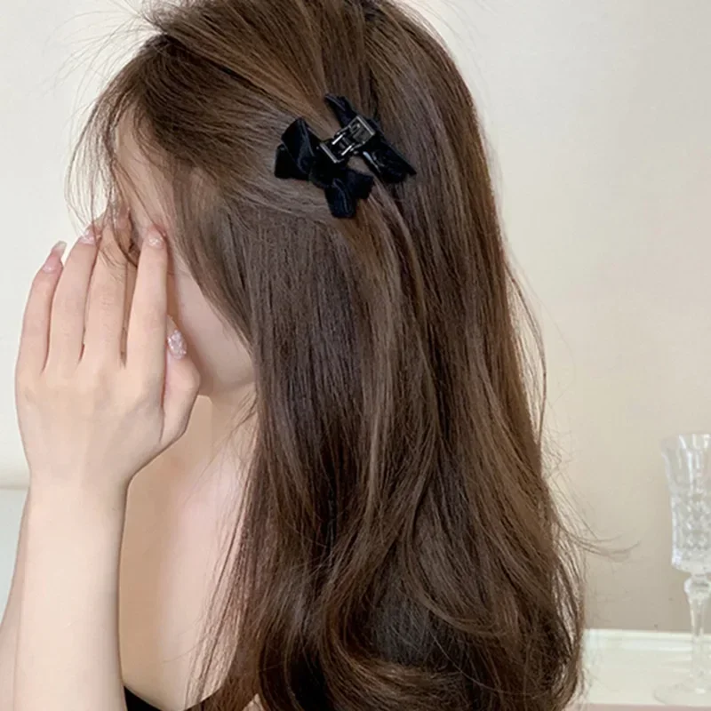 Korean 2pcs Velvet Bow Small Hair Claw Princess Velvet Bow Hair Clip Claw Clamp Women Headwear Girls Women