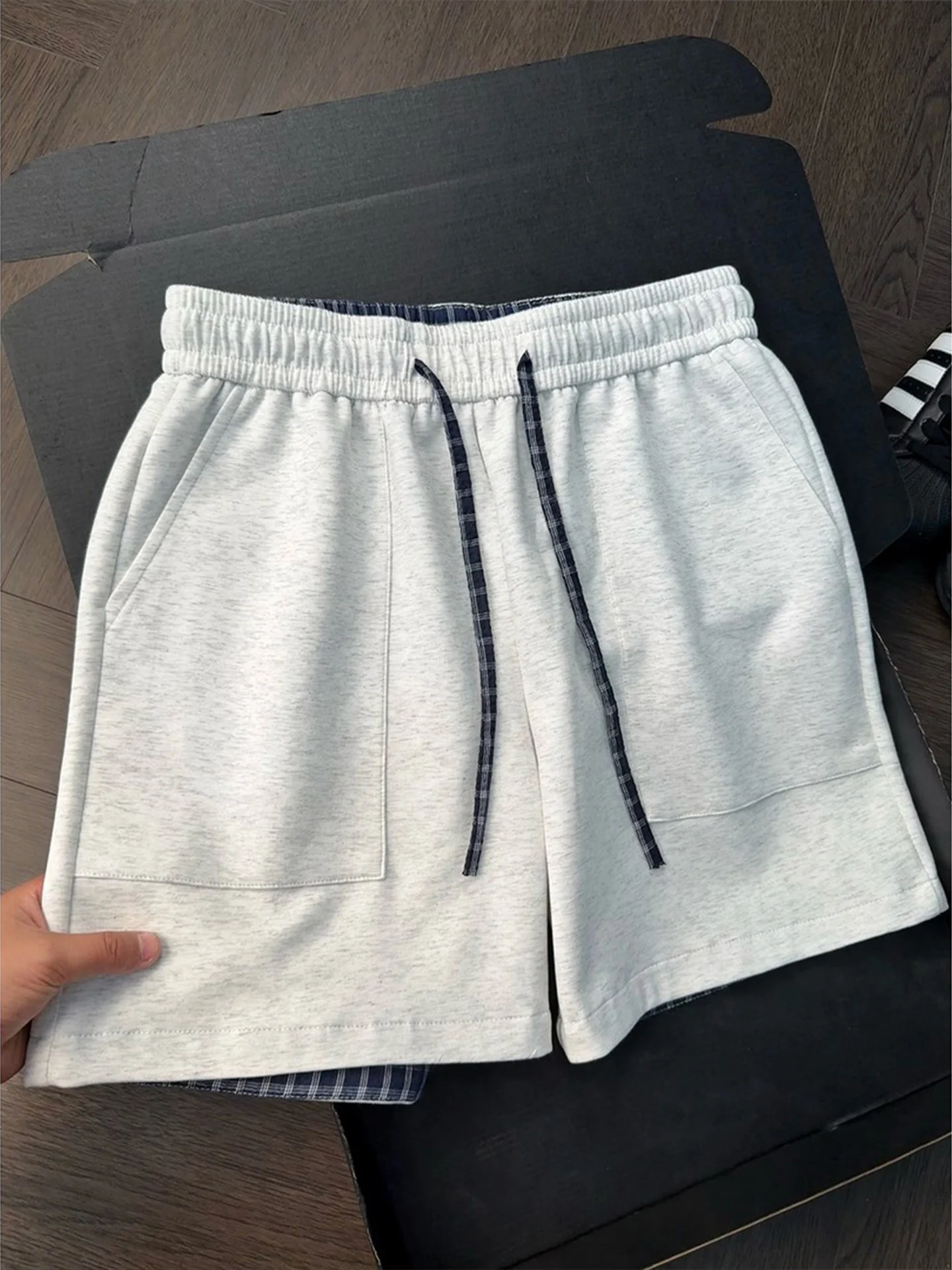 

American Style Sport Shorts Men's Summer Plaid Splicing Design Five-Point Loose Straight Tube Training Casual Mid-Pants