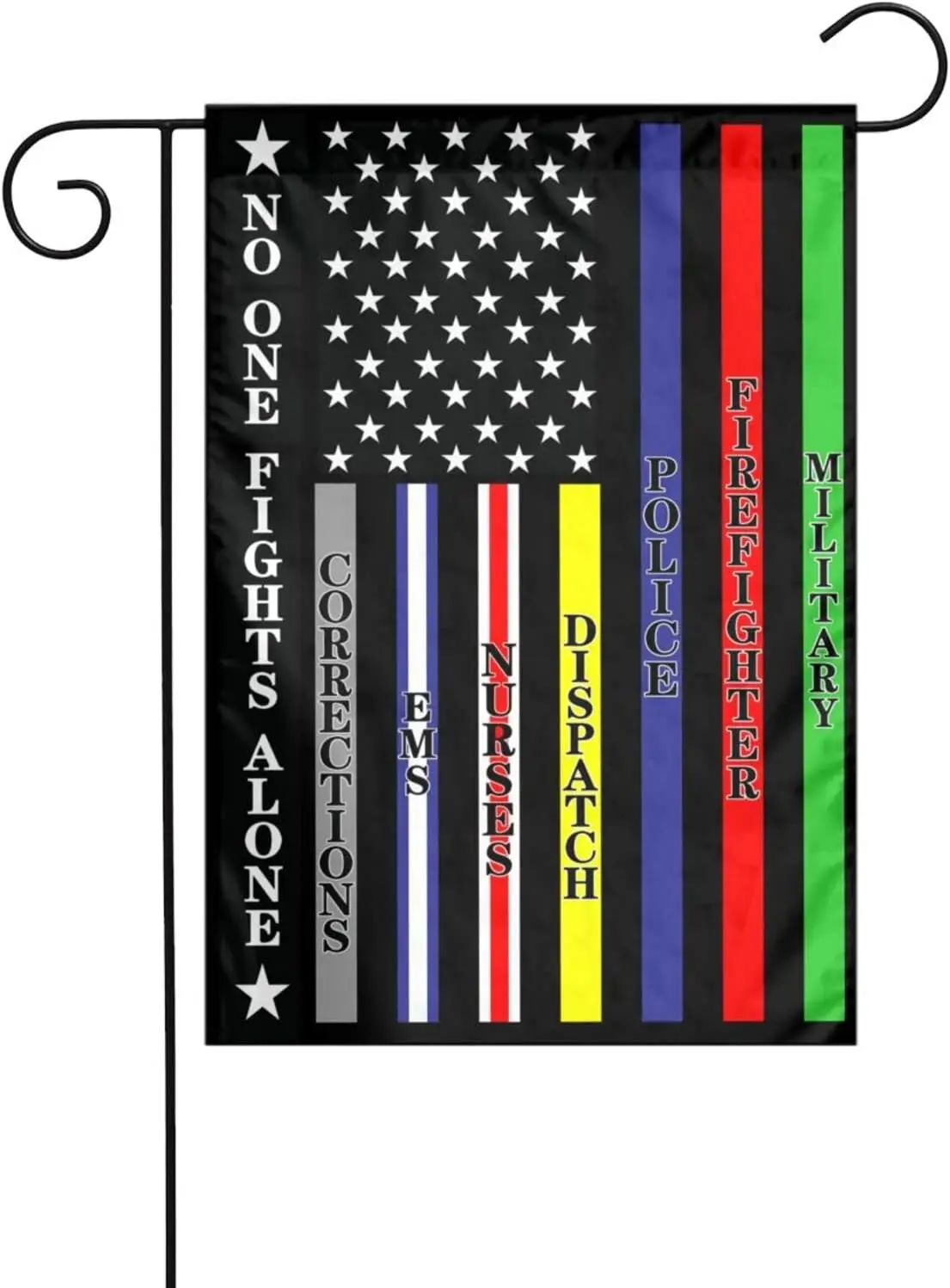 No One Fights Alone Multi Thin Line First Responders Double Sided Vertical Garden Flag 12 X 18 inch Indoors Outdoors Perfect Dec