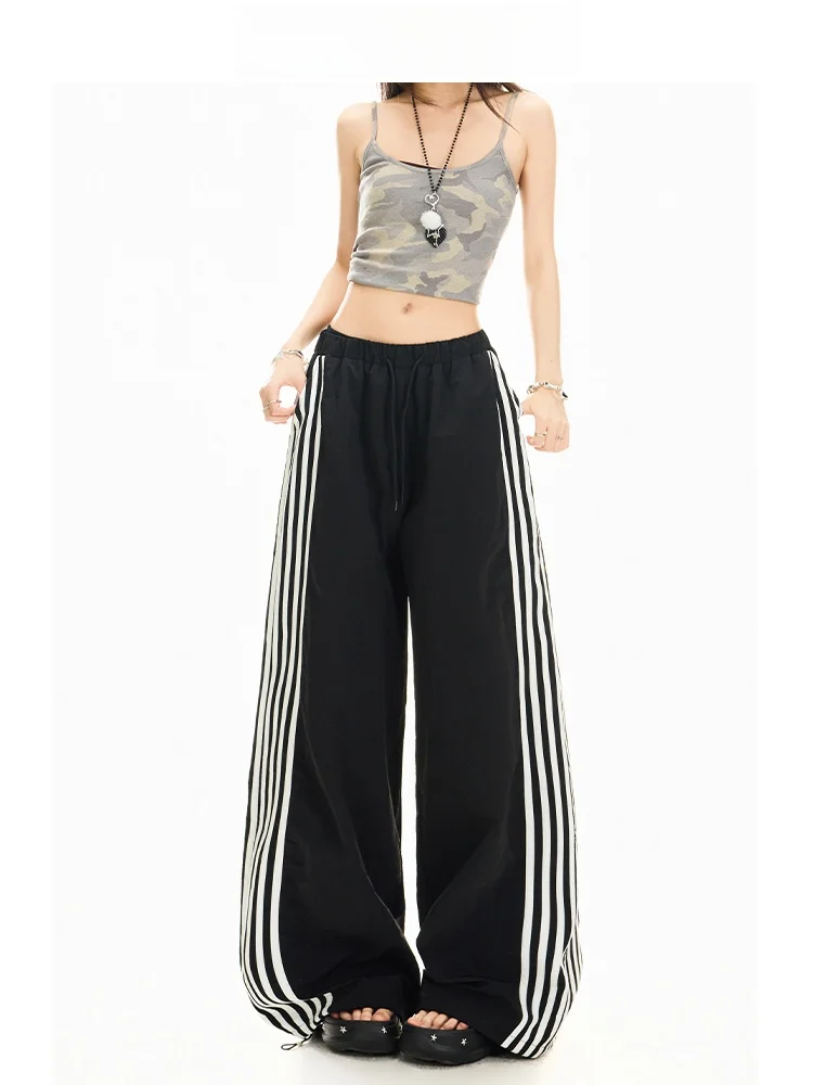 Pantalones Casuales de Cintura Alta y Pierna Ancha Forever 21 para Mujer, Pantalones Deportivos Holgados con Rayas para Baile...
