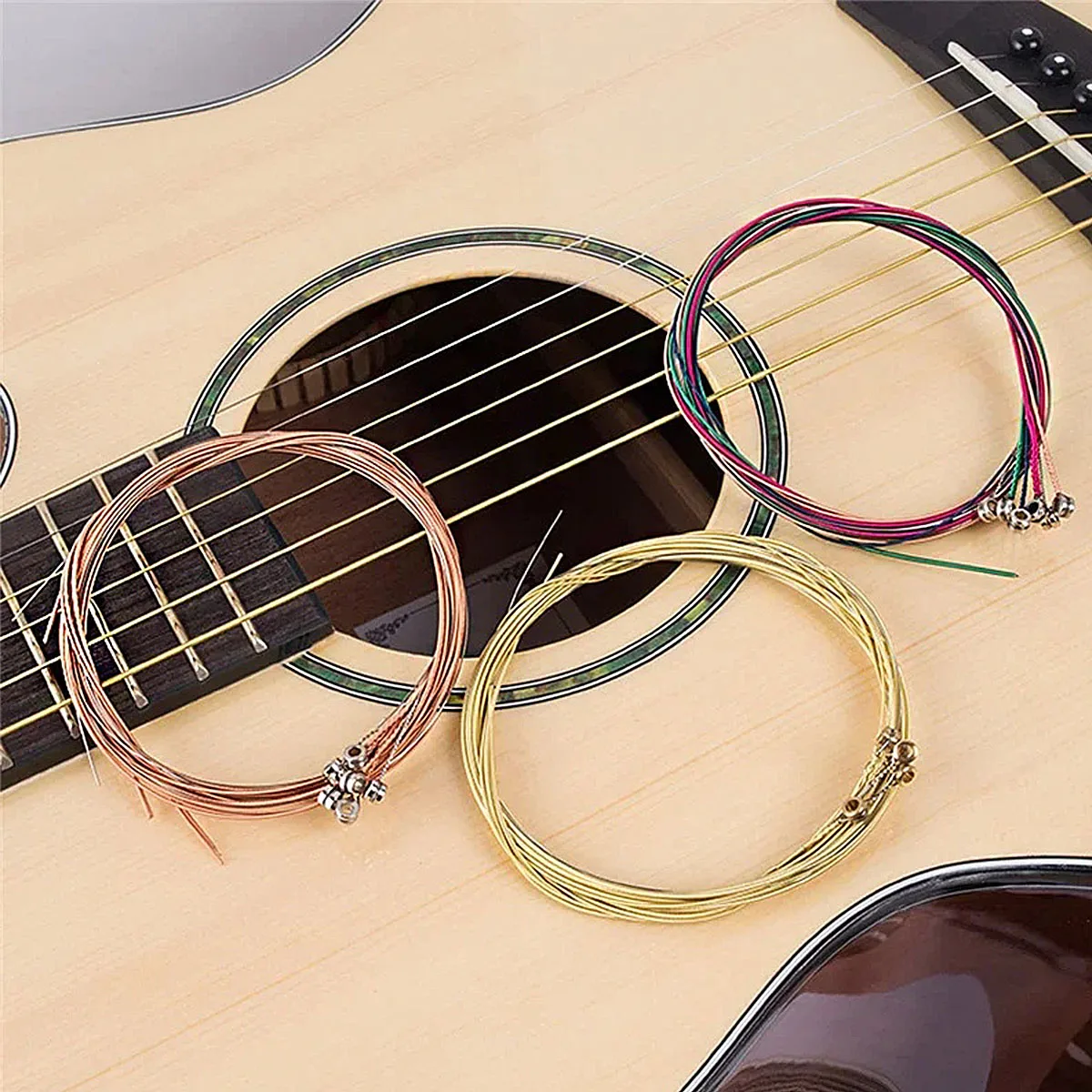 Miwayer 6pcs Acoustic Guitar Strings Set - Red Copper / Brass / Colorful, Anti-Rust Coated, Folk Guitar Accessories