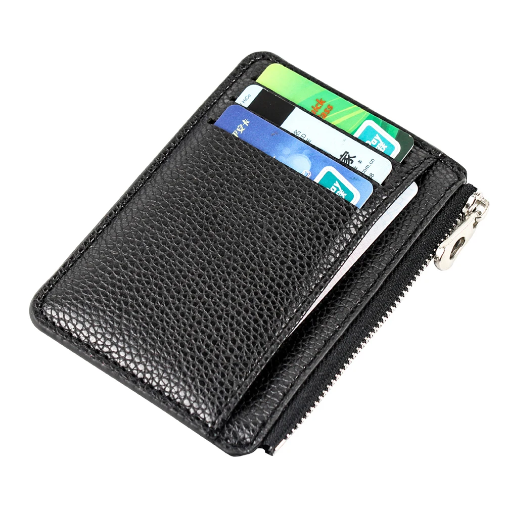 Men\'s Slim PU Leather Wallet Male Card Holder Mini Zipper Coin Purse Luxury Brand Designer Small Minimalist Wallet for Men