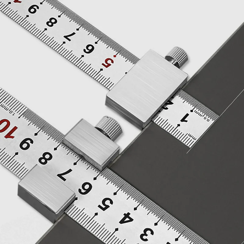 New Metal Carpenter Carpentry Square Woodworking Tools Carpentry Steel Ruler Positioning Limit Block Measuring Marking Gauge