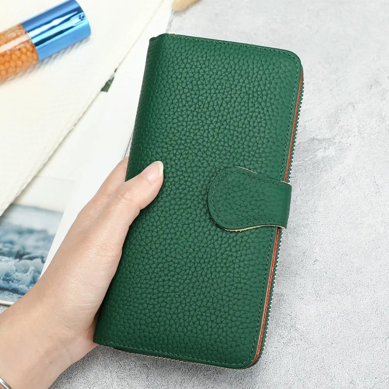 luxury-top-grain-leather-womens-wallet-long-bifold-money-clip-purse-minimalist-design