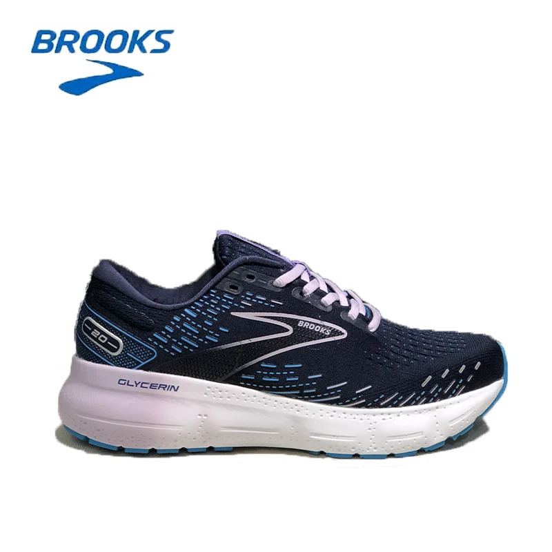 BROOKS Glycerin 20 Running Shoes Light Blue Peacoat Nightlife Men Women Long-Distance Road Sport Training Casual Sneakers